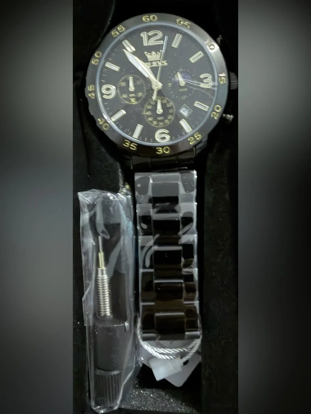 NWT OLEVS Men’s Black and Gold Chronograph Watch